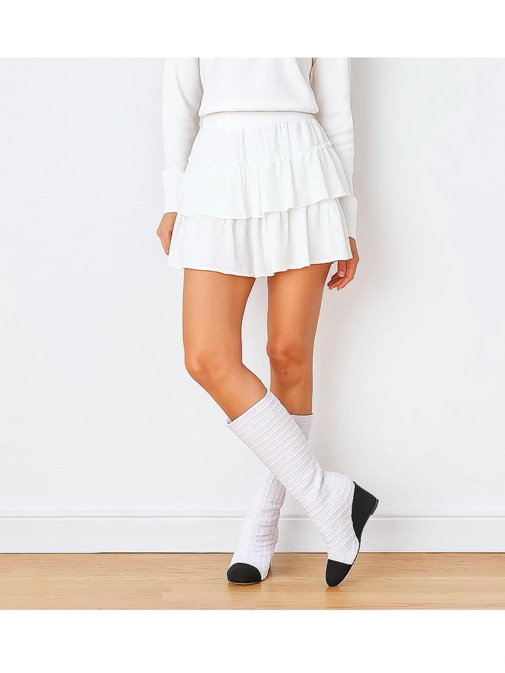 Knit Two-Tone Wedge Boot in White and Black size 7.5
